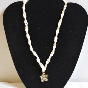 VTG White Braided Hemp w/ Gold Tone Beads Wire Beaded Star 17" Casual Necklace